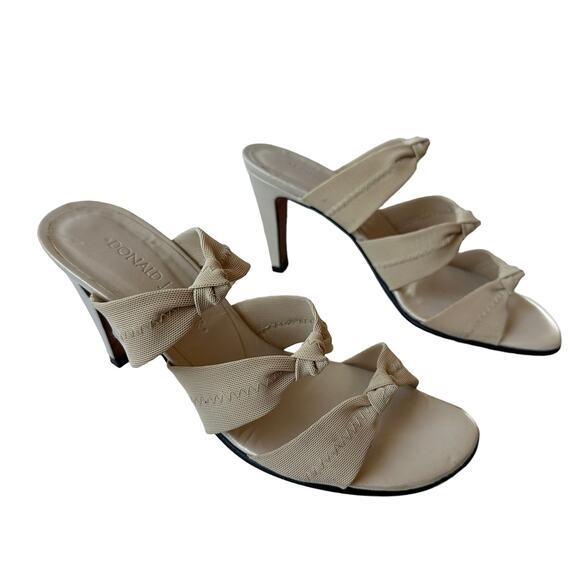 Donald J Pliner Heels Beige Fabric Strappy Slip On Heels Leather Women's Size 8M - Picture 3 of 10